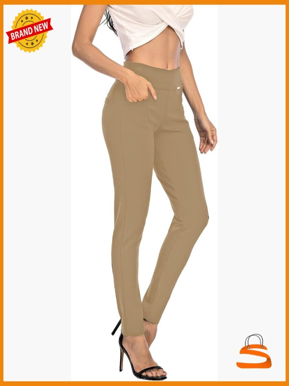 High Waist Skinny Pull On Dress Pants with Pockets